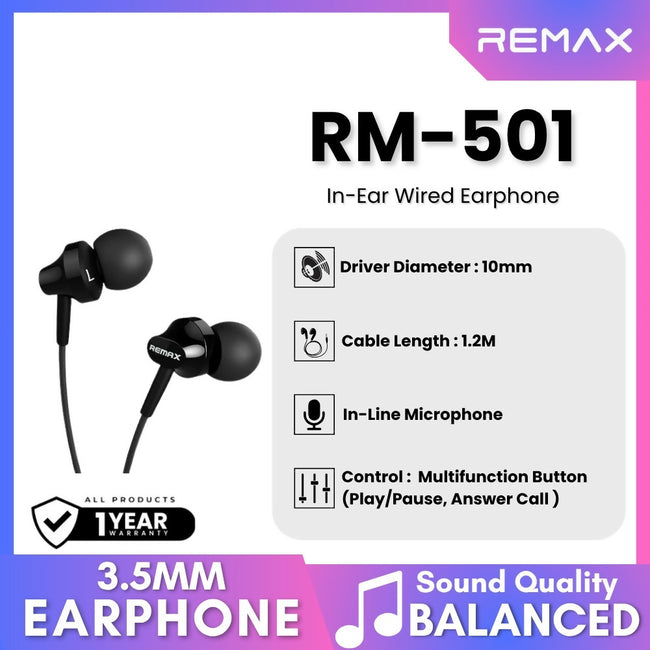 REMAX - RM-501 3.5mm Wired Earphone