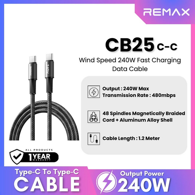 REMAX - CB25 C-C Wind Speed 240W Fast Charging Data Cable