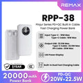 REMAX - RPP-38 20000mah Pinjur Series PD+QC Built In Cable Fast Charging Power Bank ( PD 20W + QC 22.5W )
