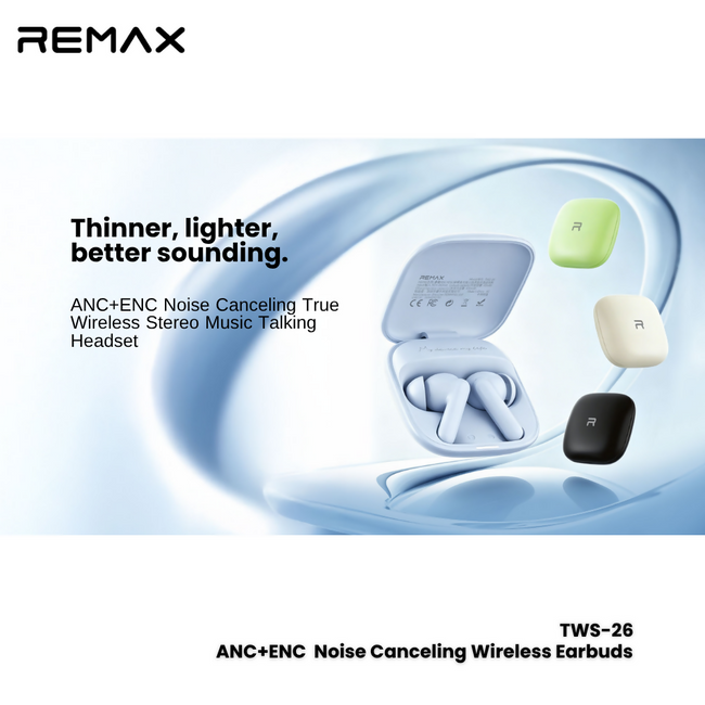 REMAX - TWS-26 ANC+ENC Noise Canceling True Wireless Stereo Music Talking Wireless Earbuds