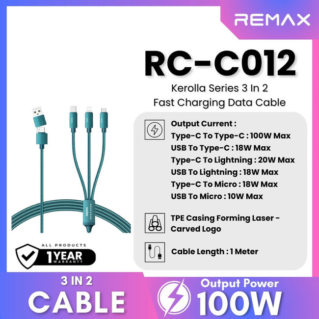 REMAX - RC-C012 3 In 2 Kerolla Series 100W Fast Charging Data Cable