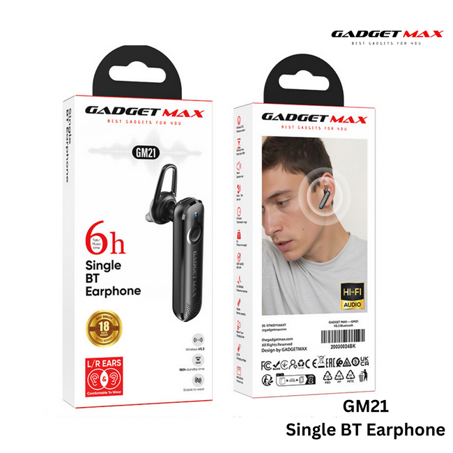 GADGET MAX - GM21 Single Bluetooth Headset