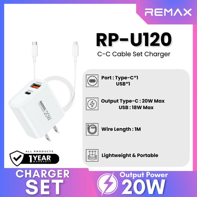 REMAX - RP-U120 20W Type-C to Type-C Charger Set