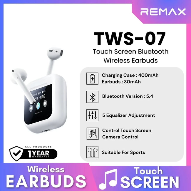 REMAX - TWS-07 Touch Screen Bluetooth WIreless Earbuds