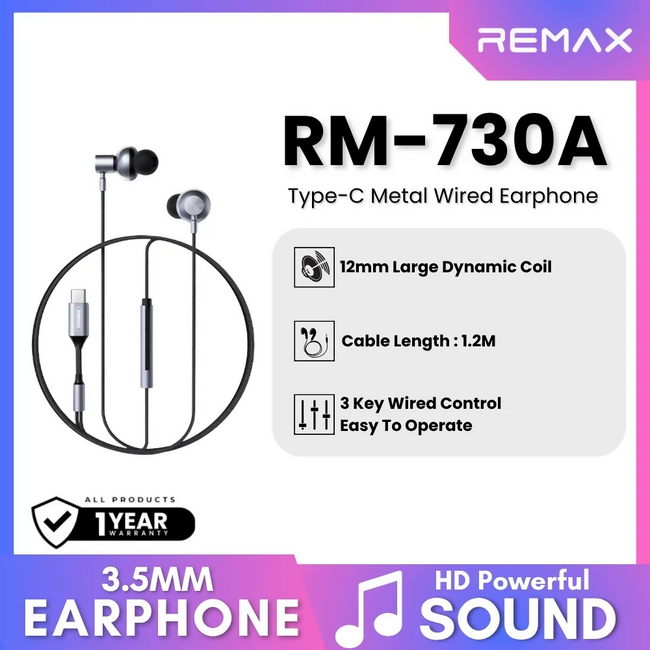 (Testing Product) REMAX - RM-730A Type-C Metal Wired Earphone