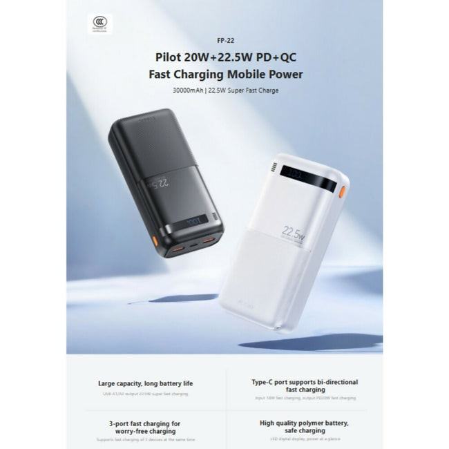 REMAX - FP-22 30000mAh Pilot Series PD+QC Fast Charging Power Bank ( PD20W+QC22.5W )