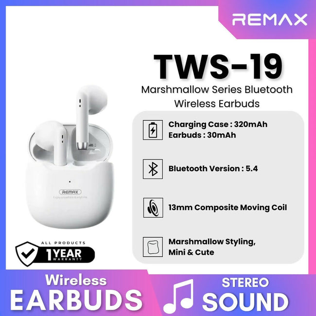 REMAX TWS-19 Marshmallow Series Wireless Bluetooth Earbuds
