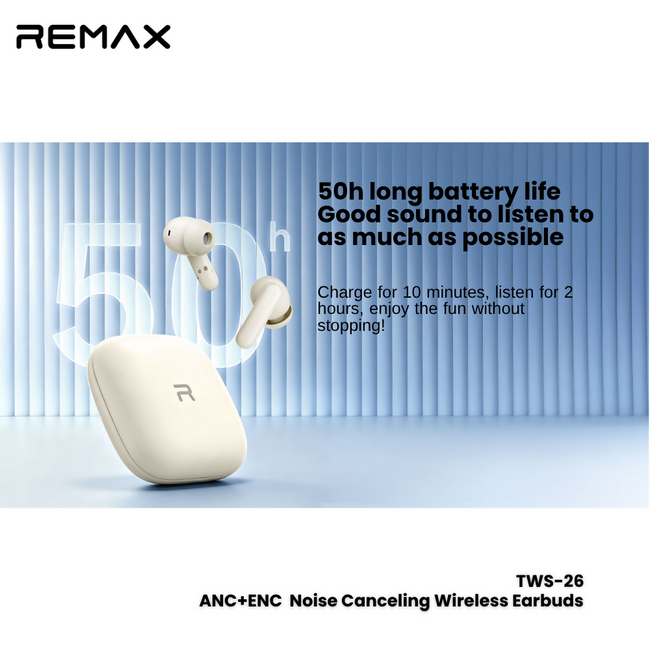 REMAX - TWS-26 ANC+ENC Noise Canceling True Wireless Stereo Music Talking Wireless Earbuds