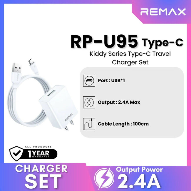 REMAX - RP-U95 Type-C Kiddy Series Travel Charger Set (2.4A)