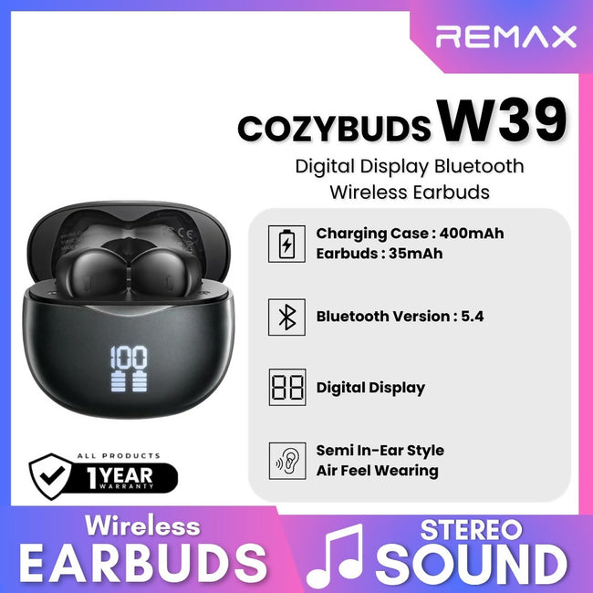 REMAX - CozyBuds W39 V5.4 Digital Display Bluetooth Wireless Earbuds
