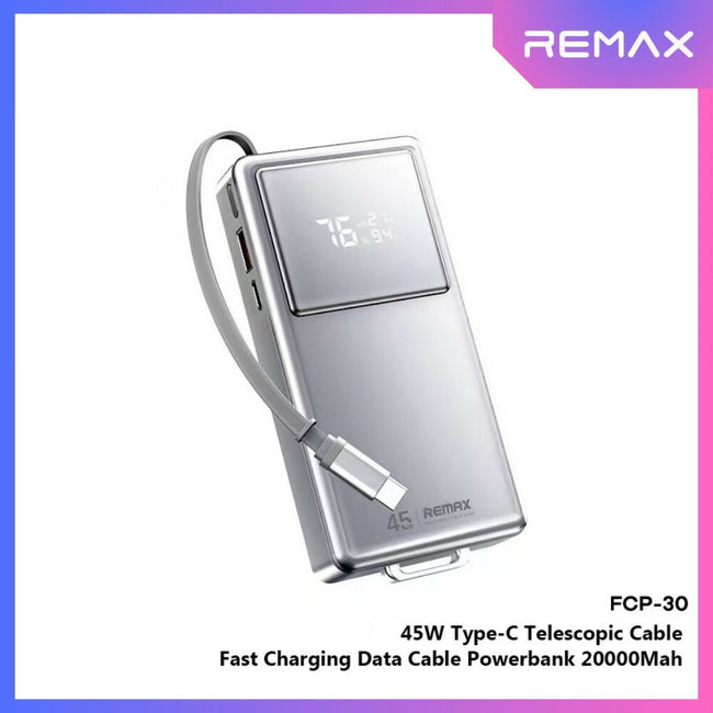 REMAX - FCP-30 20000mAh Type-C Scalable Cable Fast Charging Cabled Power Bank ( PD45W )
