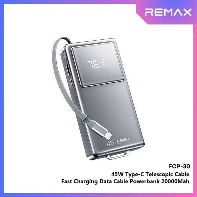 REMAX - FCP-30 20000mAh Type-C Scalable Cable Fast Charging Cabled Power Bank ( PD45W )