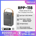 REMAX RPP-118 Piloteer Series 80000mAh PD+QC Fast Charging Power bank (PD 27W+QC 22.5W)