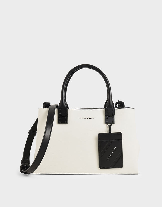 Cameron Double Top Handle Bag_White