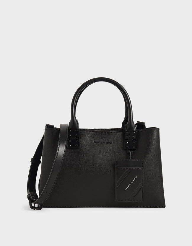CHARLES & KEITH Double Top Handle Structured Bag Ultra-Matte Black