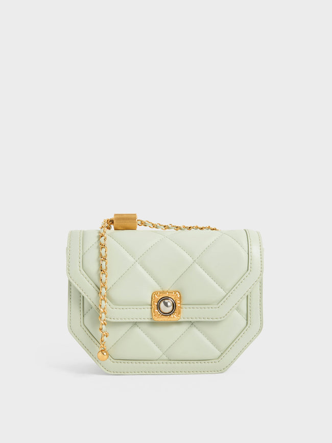 CHARLES & KEITH Avis Geometric Shoulder Bag Mint Green