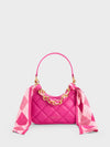 CHARLES & KEITH Mini Alcott Scarf Handle Quilted Bag Fuchsia