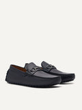 PEDRO Men Leather Horsebit Moccasins - Navy