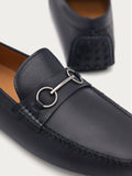 PEDRO Men Leather Horsebit Moccasins - Navy