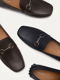 PEDRO Men Leather Horsebit Moccasins - Navy